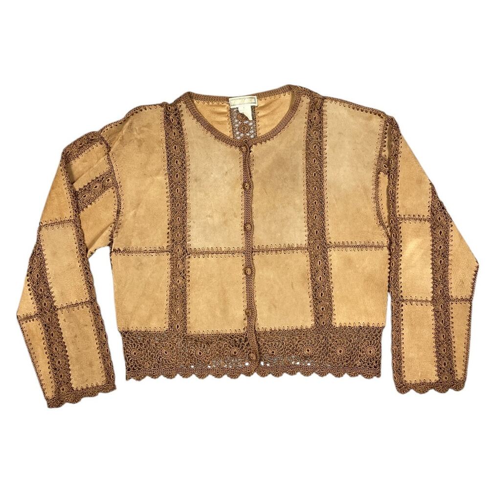 Vintage S.M.H Womens Size L Leather Knitted Cardigan